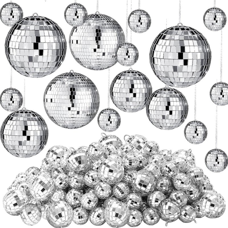 Hoolerry 65 Pcs Disco Balls Decoration Mirror Disco Ball Ornament for Xmas Tree Assorted Size Hanging Silver Balls for 2026 New Year Party Wedding Dance Ballroom Stage Props(4/2.4/2/ 1.6/1.2 in) - Image 1